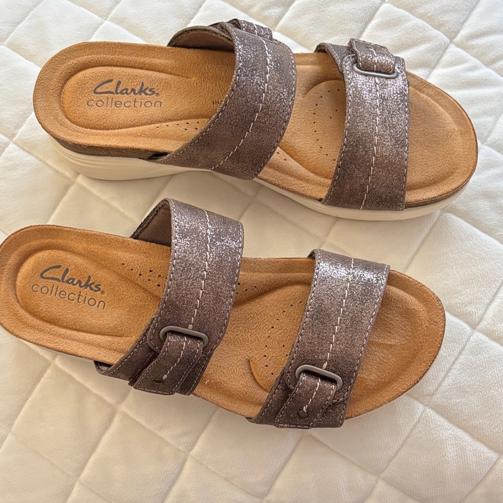 Clarks Shimmering Bronze Double Strap Sandals
